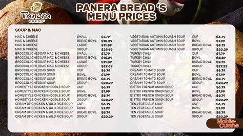 panera bread menu with prices 2024.